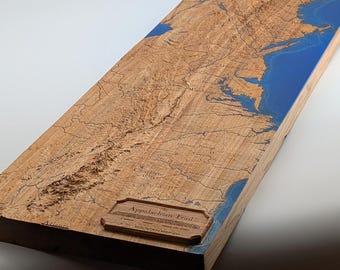 Appalachian Trail Topographic Map – Carved 3D Wood Relief of the Appalachian Trail and Mountains - Terrain Wall Art