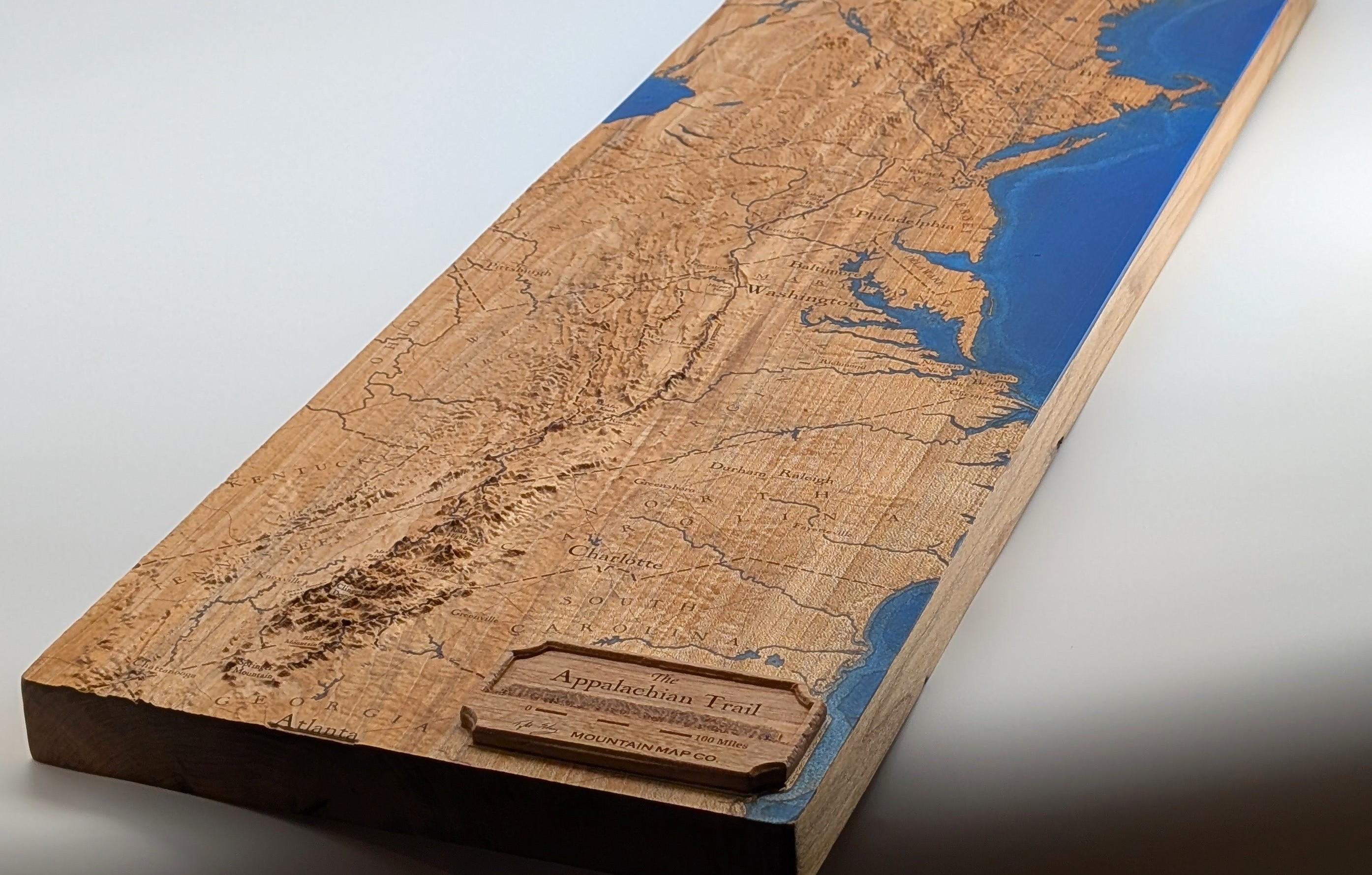 Appalachian Trail Topographic Map – Carved 3D Wood Relief of the