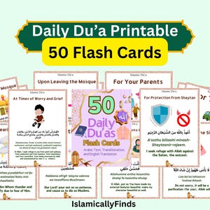 50 cartes flash Dua quotidiennes Dhikr pour musulmans Imprimables cartes de prière islamiques Du'as quotidiennes Imprimables prières islamiques à Allah