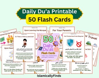 50 Daily Dua Flash Cards Dhikr for Muslims Printable Islamic Prayer Cards Daily Du&#39;as Printable Islamic Supplication Prayers to Allah Daily