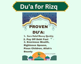 Proven Islamic Du&#39;a for Wealth and Debt Freedom – Financial Abundance Prayer Printable Flash Card or Wall Art – Instant Download DIGITAL