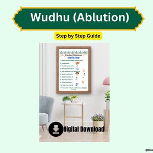 Wudhu Steps wassing stap voor stap, islamitische digitale afdrukbaar, perfect voor kinderen en volwassenen, eenvoudige gids voor wudhu, islamitische muur afdrukbaar
