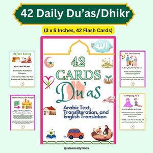 Karteikarten mit 42 täglichen Du'a Dhikr Gebeten für Muslime 3x5 Zoll Lernmittel für alle spirituelle Stärke Hochwertige JPG PDF Druckvorlage