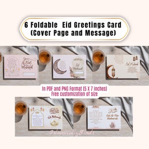 Conjunto de cartões Eid para impressão Decoração moderna Eid Mubarak DIY Download digital islâmico Cartões comemorativos minimalistas Presentes Eid Cartão dobrável muçulmano