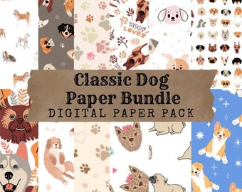 Lot de papier classique pour chiens - Paquet de papier numérique pour le scrapbooking, la fabrication de cartes, les travaux manuels et plus encore !