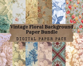 Vintage bloemenachtergrondpapierbundel - Digitaal papierpakket voor scrapbooking, kaarten maken, knutselen en meer!