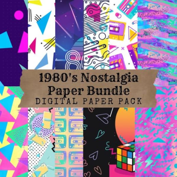 Retro 1980's Nostalgia Paper Bundle - Digital Paper Pack for Scrapbooking, Card Making, Crafts & More!