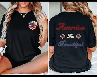 America Sunflower Shirt, USA Flag Flower T Shirt, Gift For American, 4th Of July Flag Graphic T-Shirt, Freedom TShirt, Independence Shirt