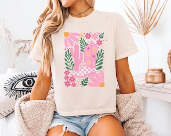 Camiseta vaquera retro bohemia para mujer, colores cómodos, corte holgado, estilo western, estilo hippie chic.