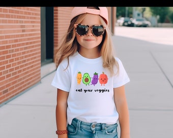 Eat Your Veggies peutershirt, retro natuurlijk kindershirt, schattig groenteshirt peuter, schattige groente babykleding, veganistisch babyshirt, boerderij