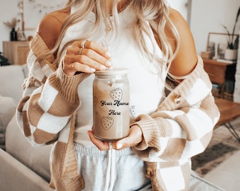 Vaso de vidrio con forma de fresa, lindo vaso de café helado con forma de fresa, regalos con forma de fresa, vaso de cerveza con forma de lata de fresa, vaso de fresa con pajita, minimalista