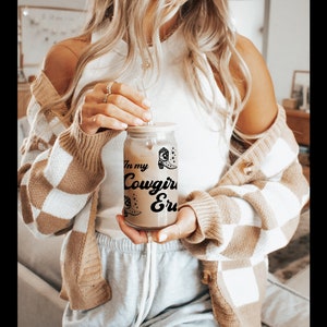 In My Cowgirl Era Cowgirl Boots Glass Cup With Straw, Cute Cowgirl Boots Iced Coffee Cup, Cowgirl Gifts, Cowgirl Era Beer Can Glass Gift