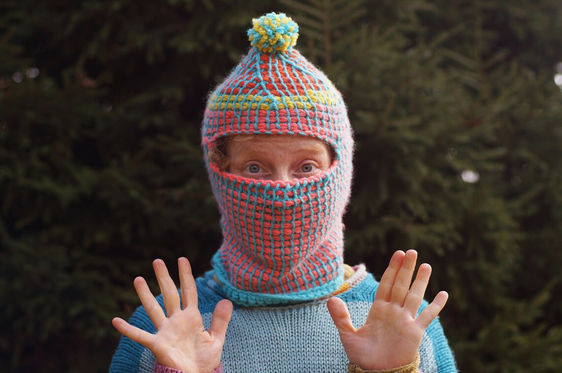 Balaclava/mask PDF Tutorial Made With Tunisian Stitch in the Round Step