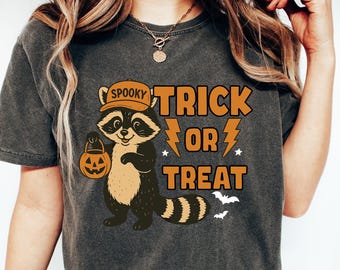 Comfort Colors Trick Or Treat Raccoon Shirt, Raccoon Halloween T-Shirt, Gag Meme Halloween Shirt, Raccoon Meme T-Shirt, Spooky Season Shirt