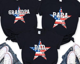 American Flag Star Dad Grandpa Papa Shirt, Patriotic Dad Shirt, Independence Day Shirt, Veteran Dad Grandpa Shirt, Veterans Day Gift
