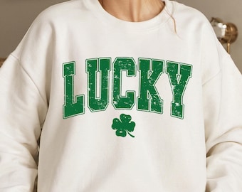 Retro Lucky Sweatshirt, St. Patrick's Day Sweater, Clover Sweatshirt, Shamrock Sweatshirt, St Patrick's Day Gift, Irish Day Sweatshirt