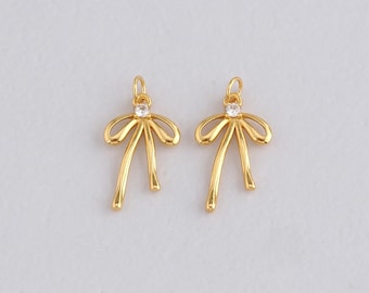 24K Gold Filled Bow Pendant,Gold Bow Charm Bracelet Necklace for DIY Jewelry Making Supply