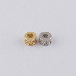 18K Gold Filled Cylinder Spacer Beads,CZ Micro Pave Barrel Beads Charm Bracelet Necklace for DIY Jewelry Making Supply