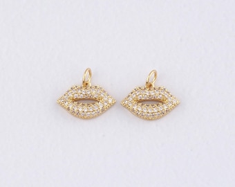 18K Gold Filled Lips Pendant,CZ Micro Pave Lips Charm Bracelet Necklace for DIY Jewelry Making Supply