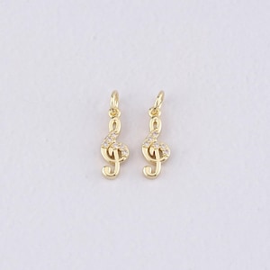 18K Gold Filled Musical Note Pendant,CZ Micro Pave Musical Note Charm Bracelet Necklace for DIY Jewelry Making Supply