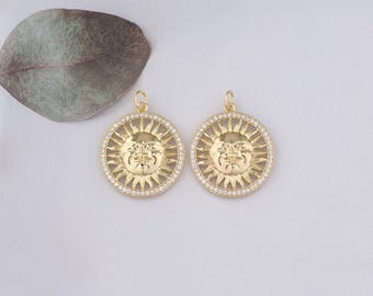 Colgante de sol relleno de oro de 18 quilates, pulsera con dije de sol con micropavé de circonita cúbica para hacer joyas DIY.