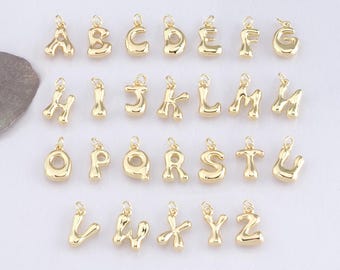 18K Gold Filled Initial Pendant,Gold Letter Charm Bracelet Necklace for DIY Jewelry Making Supply