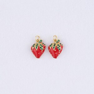 18K Gold Filled Strawberry Pendant,Enamel Fruit Strawberry Charm Bracelet Necklace for DIY Jewelry Making Supply
