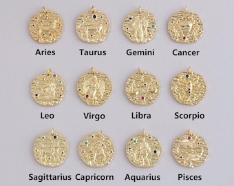 18K Gold Filled Zodiac Pendant,Constellation Charm Bracelet Necklace for DIY Jewelry Making Supply