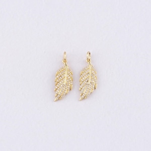 18K Gold Filled Feather Pendant,CZ Micro Pave Feather Charm Bracelet Necklace for DIY Jewelry Making Supply