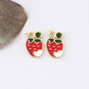 18K Gold Filled Strawberry Pendant,Enamel Fruit Strawberry Charm Bracelet Necklace for DIY Jewelry Making Supply