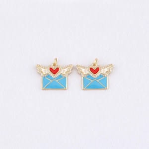 18K Gold Filled Envelope Wing Pendant,Enamel Envelope Charm Bracelet Necklace for DIY Jewelry Making Supply