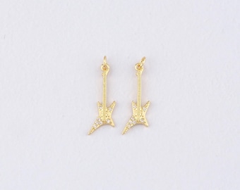 18K Gold Filled Guitar Pendant,CZ Micro Pave Guitar Charm Bracelet Necklace for DIY Jewelry Making Supply