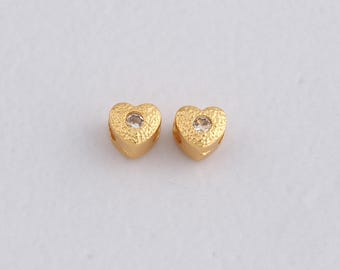 24K Gold Filled Heart Spacer Beads,CZ Heart Beads Charm Bracelet Necklace for DIY Jewelry Making Supply