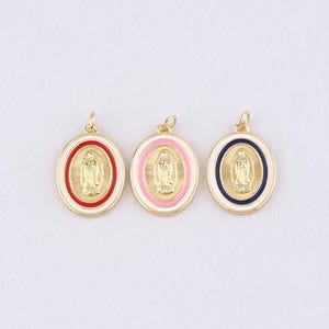 18K Gold Filled Virgin Mary Pendant,Enamel Religious Charm Bracelet Necklace for DIY Jewelry Making Supply