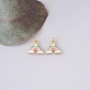 18K Gold Filled Rainbow Pendant,Enamel Rainbow Charm Bracelet Necklace for DIY Jewelry Making Supply