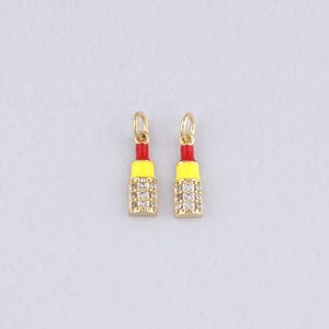 18K Gold Filled Lipstick Pendant,Enamel Lipstick Charm Bracelet Necklace for DIY Jewelry Making Supply