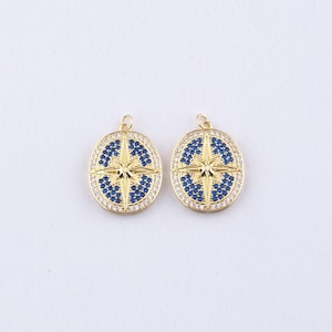 18K Gold Filled Compass Pendant,CZ Micro Pave Compass Charm Bracelet Necklace for DIY Jewelry Making Supply