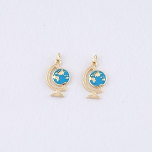 18K Gold Filled Globe Pendant,Enamel Globe Charm Bracelet Necklace for DIY Jewelry Making Supply