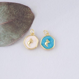 18K Gold Filled Conch Pendant,Enamel Conch Shell Charm Bracelet Necklace for DIY Jewelry Making Supply