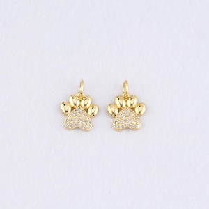 18K Gold Filled Paw Pendant,CZ Micro Pave Dog Paw Charm Bracelet Necklace for DIY Jewelry Making Supply