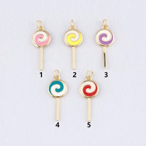18K Gold Filled Lollipop Pendant,Enamel Lollipop Charm Bracelet Necklace for DIY Jewelry Making Supply