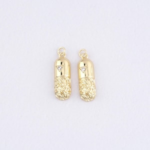 18K Gold Filled Pill Pendant,Gold Capsule Charm Bracelet Necklace for DIY Jewelry Making Supply