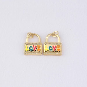 18K Gold Filled Love Lock Pendant,Enamel Lock Charm Bracelet Necklace for DIY Jewelry Making Supply