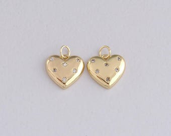 18K Gold Filled Heart Pendant,CZ Micro Pave Heart Charm Bracelet Necklace for DIY Jewelry Making Supply