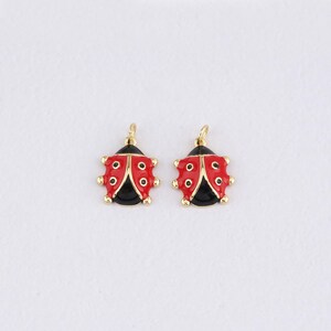 18K Gold Filled Ladybug Pendant,Enamel Ladybug Charm Bracelet Necklace for DIY Jewelry Making Supply