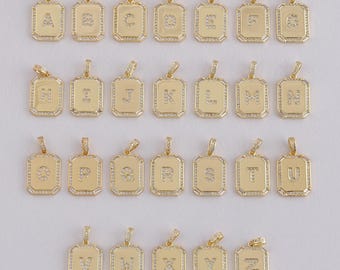 バブルアルファベットレターネックレスペンダント ゴールドフィルド CZ