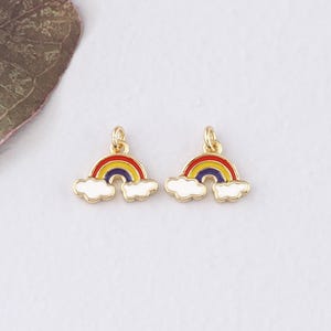 18K Gold Filled Rainbow Pendant,Enamel Rainbow Charm Bracelet Necklace for DIY Jewelry Making Supply