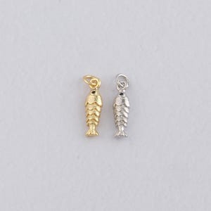 18K Gold Filled Fish Pendant,Dainty Fish Charm Bracelet Necklace for DIY Jewelry Making Supply
