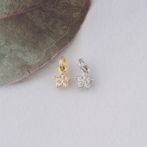 18K Gold Filled Tiny Star Pendant,CZ Micro Pave Star Charm Bracelet Necklace for DIY Jewelry Making Supply