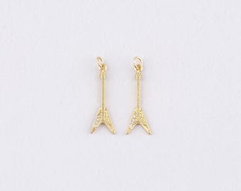 18K Gold Filled Guitar Pendant,CZ Micro Pave Guitar Charm Bracelet Necklace for DIY Jewelry Making Supply